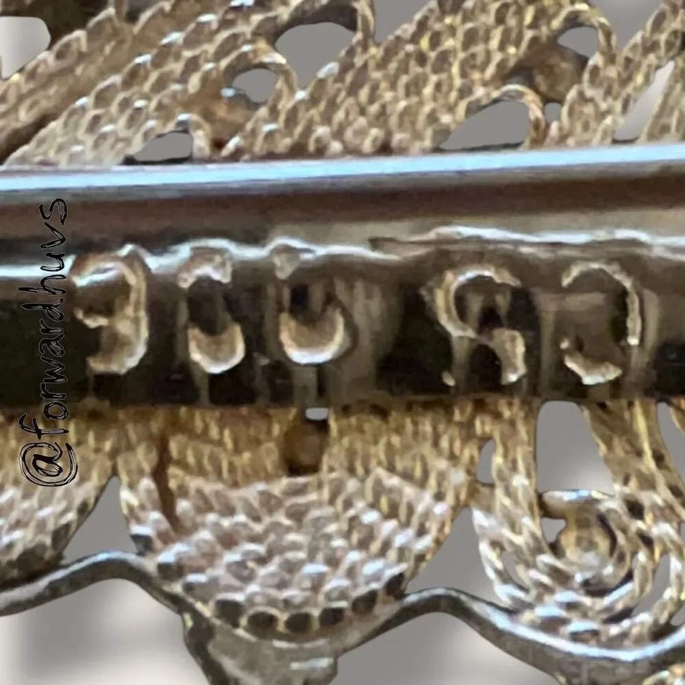 Antique 900 Silver Filigree Shrimp Brooch – Handcrafted – C-Clasp